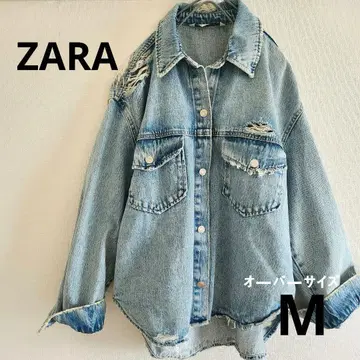 ZARA 오버 사이즈 데님 자켓 셔츠 데미지 빅 M
