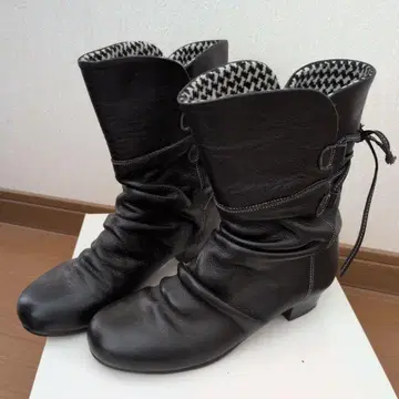 히미코 WANONANO 가죽 블랙 디자인 부츠 22.5cm