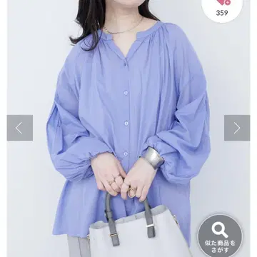 nature couture/인도 면 핀턱 개더 블라우스 블루 새상품