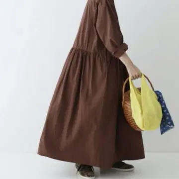 nest Robe 코튼 라미 개더 볼륨 셔츠 원피스 포켓