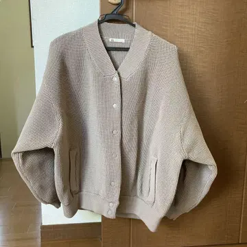 베이지 와플 편직 오버사이즈 가디건