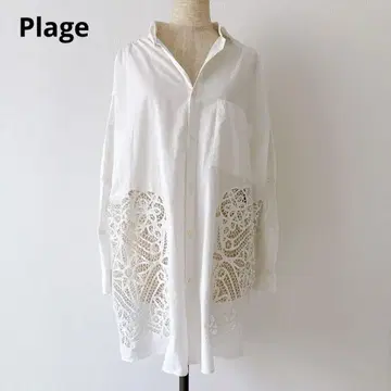 [ Plage ] 크라프트 레이스 셔츠 원피스 꽃무늬 오버 사이즈