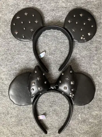 디즈니 머리띠 미키 미니 스터드 블랙 가죽 페어 세트