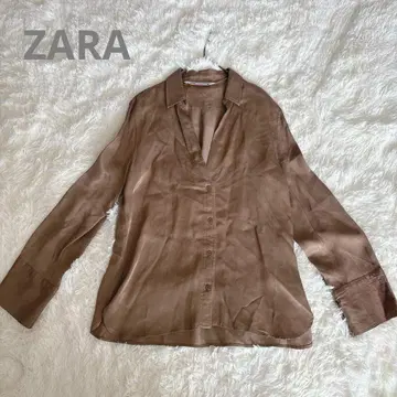 ZARA 자라 M 브라운 새틴 블라우스