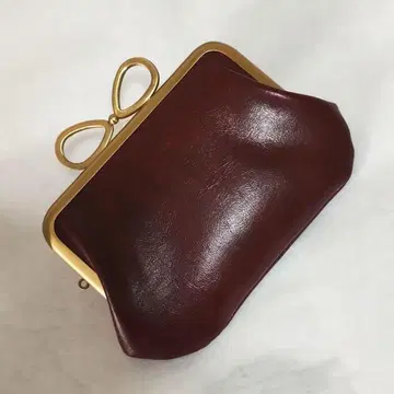 모자 가마구치 지갑 (12cm) 와인 레드 앤티크풍 인조 가죽 원단