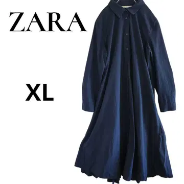 ZARA 네이비 셔츠 원피스 롱 원피스 백 플리츠 XL