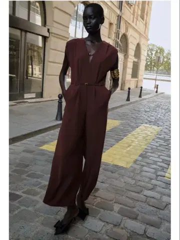 [ ZARA ] 벨트 포함 와이드 레그 점프수트