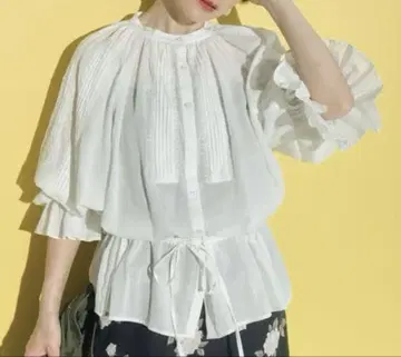 studio CLIP 코튼 보일 자수 블라우스