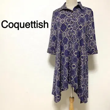 Coquettish 네이비 컬러 올 패턴 카라 부착 원피스