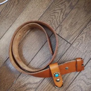 브라운 가죽 스터드 터콰이즈 키링 장식 벨트