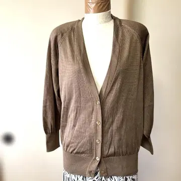 For Ladys 브라운 리브 편직 가디건 긴팔 실크