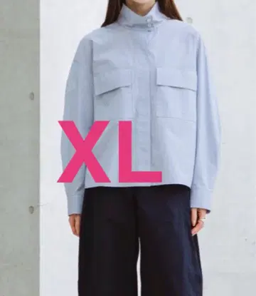 유니클로 C 코튼 스탠드 카라 셔츠 자켓 스트라이프 XL 블루
