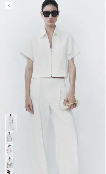 택 포함 미사용 새상품 ZARA 화이트 반팔 집업 셔츠