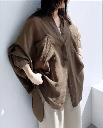 reca 블라우스 셔츠 시어 돌먼 셔츠 브라운 갈색
