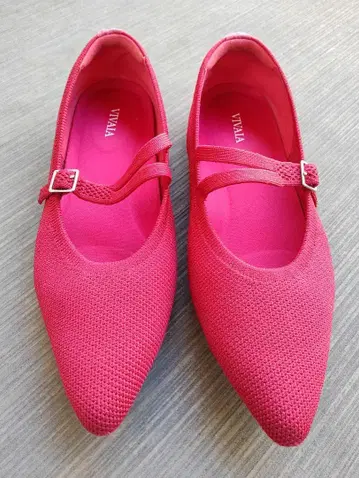 VIVAIA 빨간색 플랫 발레리나 스트랩 슈즈