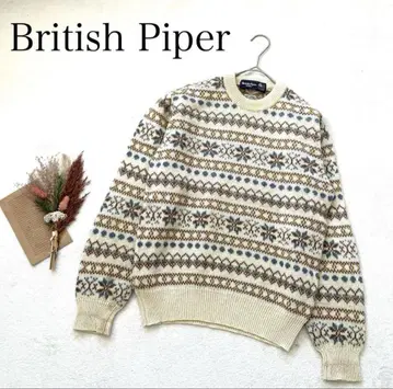레어 britishpiper M 자카드 편직 니트 스웨터 울 쇼와 레트로