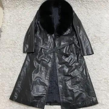 카우 가죽 소가죽 옷깃 퍼 롱 코트 벨트
