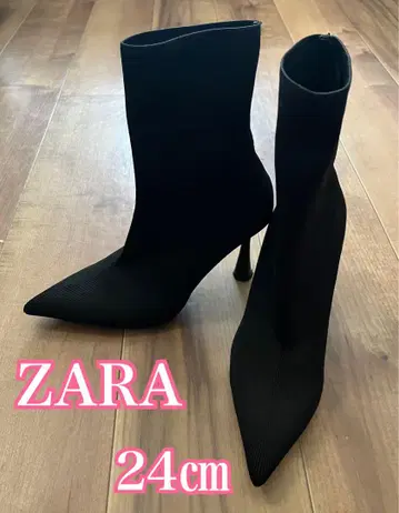 [ ZARA ] 니트 스트레치 숏부츠 블랙 사이즈 37