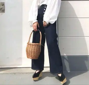 마우지 FRONT BUTTON STRAIGHT 와이드 데님 팬츠 27