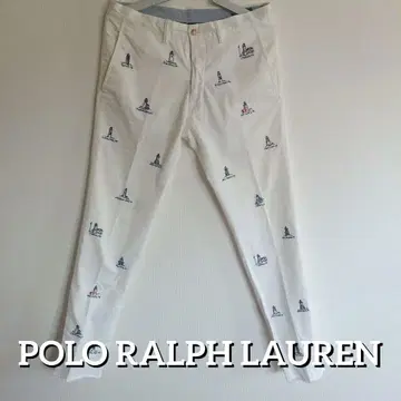 등대 자수 화이트 슬림핏 팬츠