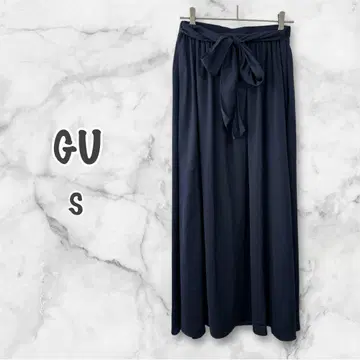 GU 지유 허리 리본 플레어 롱 스커트 ( S ) 네이비 고급 깔끔함