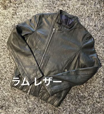Y2K 00s Archive 그레이 블랙 라무 가죽 자켓 S