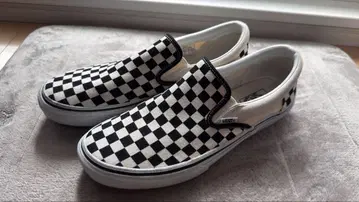 VANS 슬립온 스니커즈 체커보드 남성용 화이트 블랙 28cm