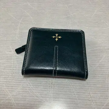 다크 그린 가죽 이단 접이식 지갑