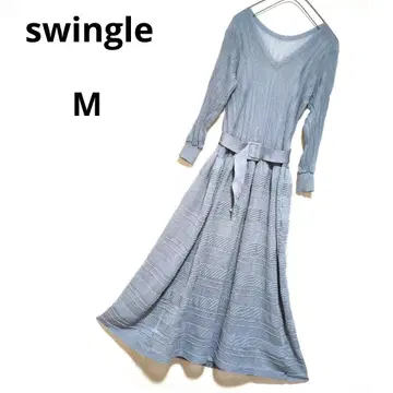 swingle 스윙글 얇은 소재 리브 니트 원피스 그레이 허리끈 M