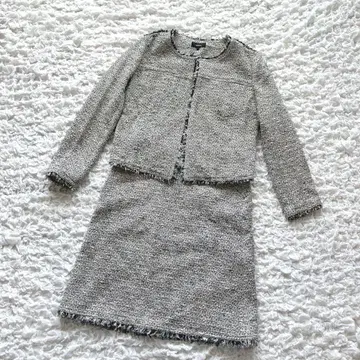 띠어리 믹스 트위드 노카라 자켓 스커트 셋업 수트