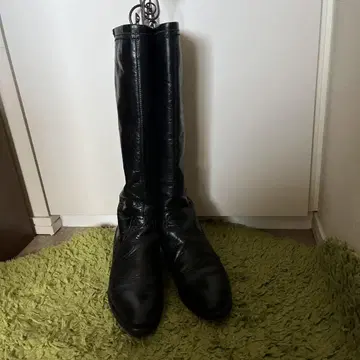 블랙 가죽 롱 부츠