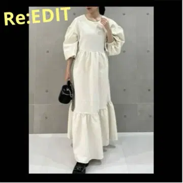 미사용 새상품 Re:EDIT 프릴 롱 드레스 벌룬 슬리브 플레어 원피스