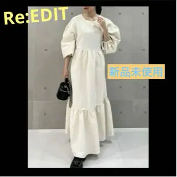 택 포함 새상품 Re:EDIT 벌룬 소매 자카드 원피스 롱 원피스