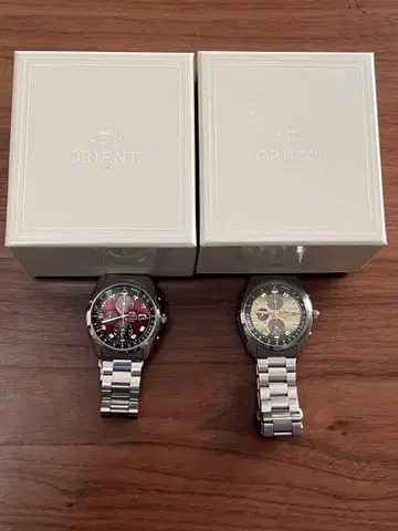 ORIENT 아날로그 손목시계 빨간색/블랙 & 노랑/블랙 2세트