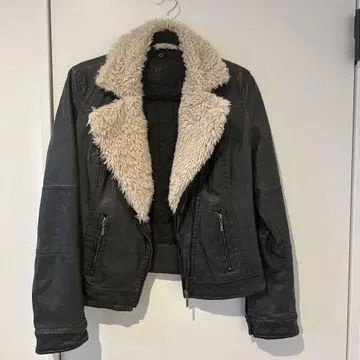ZARA 퍼 트리밍 가죽 라이더 자켓