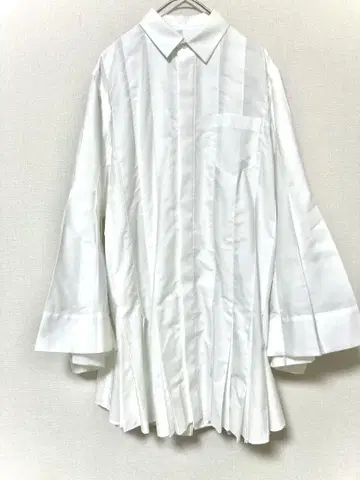 사카이 여성용 플리츠 플레어 셔츠 긴팔 화이트 상의 화이트 1