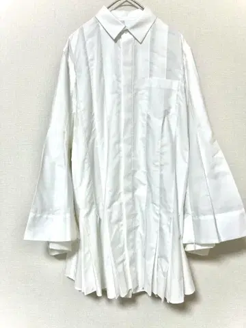 사카이 여성용 플리츠 플레어 셔츠 긴팔 화이트 상의 화이트 1