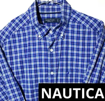 NAUTICA M L 체크 파랑 블루 타탄 체크 긴팔 셔츠