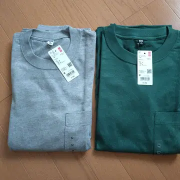 미사용 새상품 UNIQLO 코튼 긴팔 티셔츠 그레이 그린 M 2세트