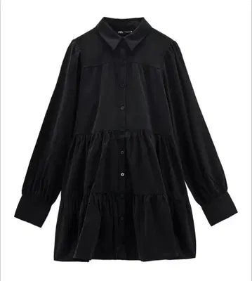 ZARA 블랙 프릴 셔츠 원피스 XS