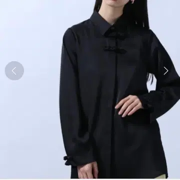 HARE 새틴 차이나 셔츠 광택감 있음 긴팔 블랙 프리 사이즈 블라우스