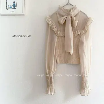 Maison de Lyla 보타이 쉬폰 도킹 니트탑 5477