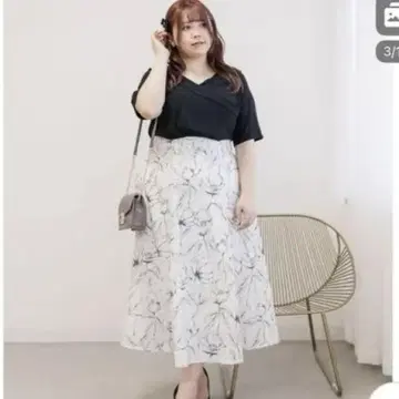 빅 사이즈 CLETTE 오리지널 모노톤 꽃무늬 도킹 원피스 3L