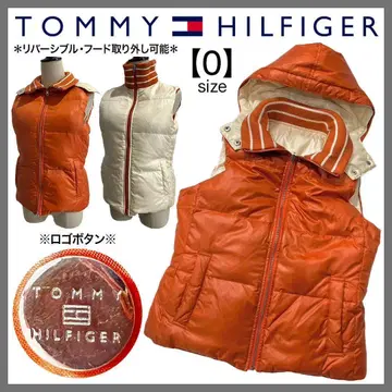 타미힐피거 다운 베스트 리버서블 후드 탈부착 가능 오렌지