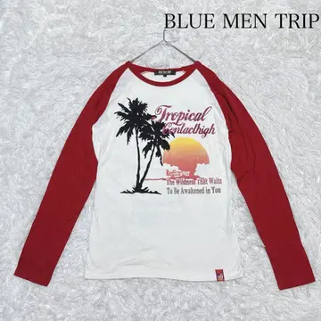 BLUE MEN TRIP 래글런 T셔츠 레트로 서프계 야자수 L