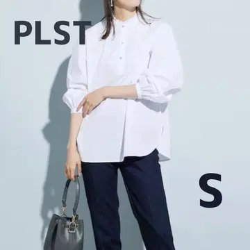 [ 택 포함 새상품 ] 프릴 넥 비쥬 버튼 블라우스 긴팔 화이트 S