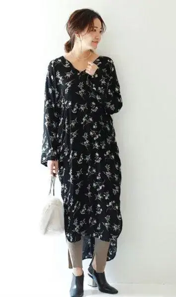 TODAYFUL 백 트위스트 드레스 플라워 프린트 롱 원피스