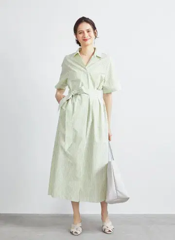 LOUNIE 선염 라메 스트라이프 셔츠 원피스 오프 x 라임 38