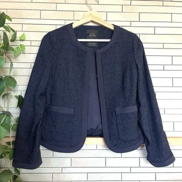 Spick & Span Noble 트위드 노카라 자켓 네이비 M