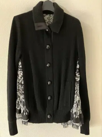sacai 사카이 백 플리츠 니트 가디건 이소재 블랙 네이비